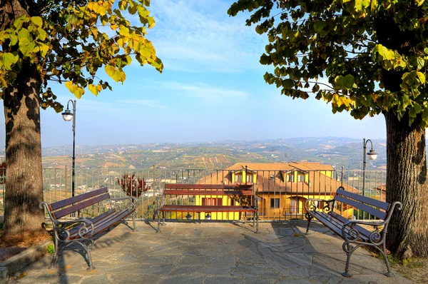 Benches over hills in Piedmont, Italy. — Stock Photo, Image