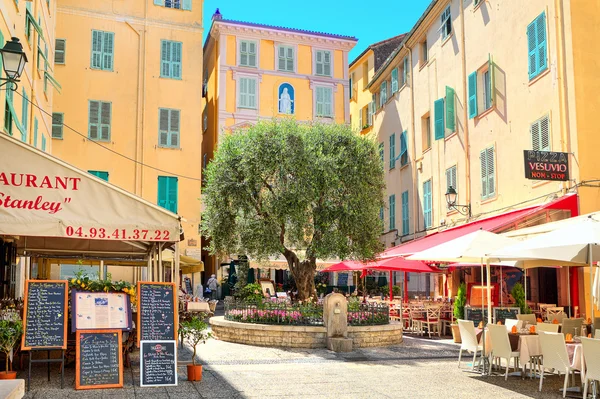 Restaurants and bars in Menton, France. — Stock Photo, Image