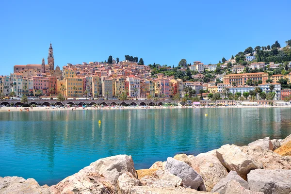 Small town of Menton on Mediterranean sea in France. — Stock Photo, Image