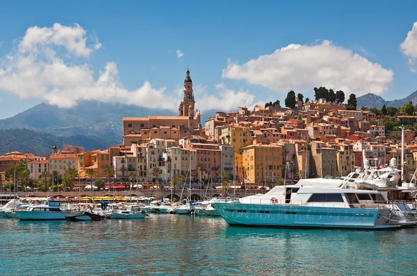 View of marina and old part of Menton, France. — Stock Photo, Image