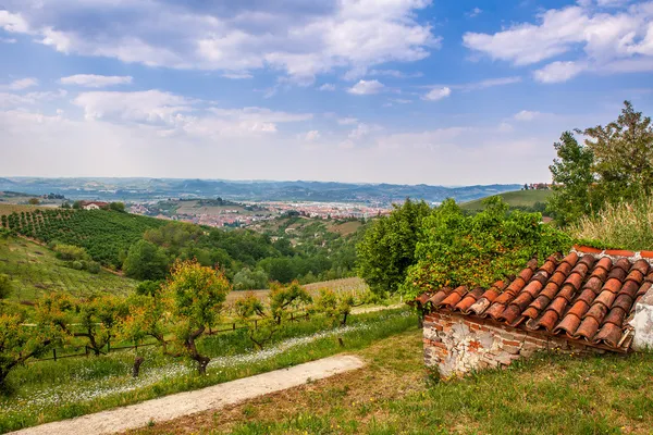 Groene heuvels van Piemonte in het voorjaar. — Stockfoto