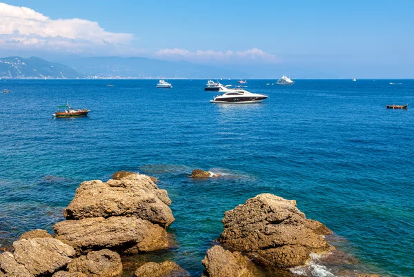 Stânci și Marea Mediterană în Portofino . — Fotografie, imagine de stoc