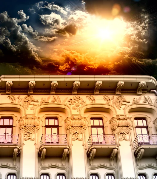 Old vintage building with fire escape in Odessa , with beautiful — Stock Photo, Image