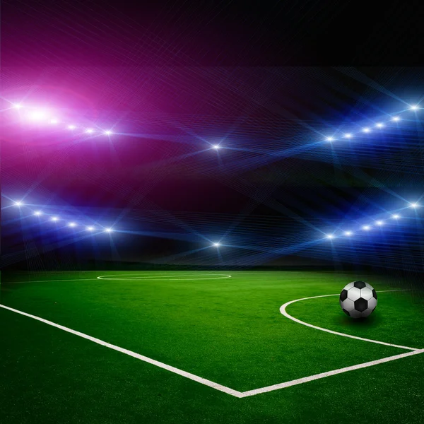 Fotbalový míč na stadionu — Stock fotografie
