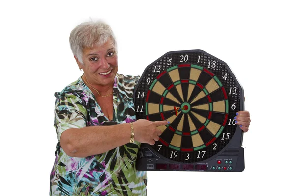 Mujer senior con dardos —  Fotos de Stock