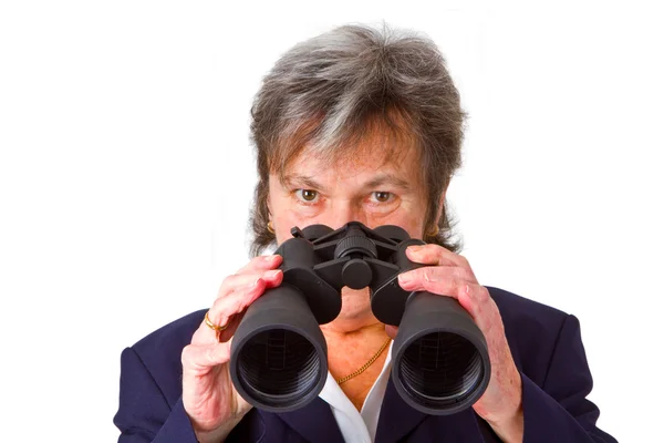 女性高级商务女人用双筒望远镜 — 图库照片