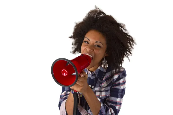 Young african american using megaphone — Stock Photo, Image