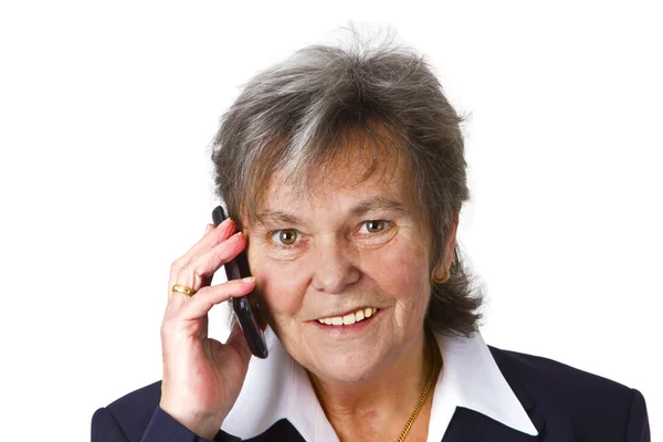 Framgångsrika kvinnliga senior med mobiltelefon — Stockfoto