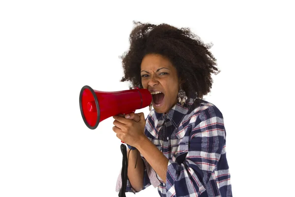 Young african american using megaphone — Stock Photo, Image