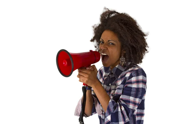 Young african american using megaphone — Stock Photo, Image