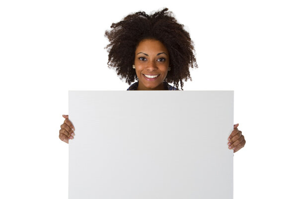 Young afro american with white board
