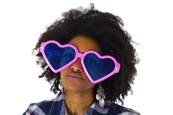 Funny afro american with pink sunglasses — Stock Photo, Image