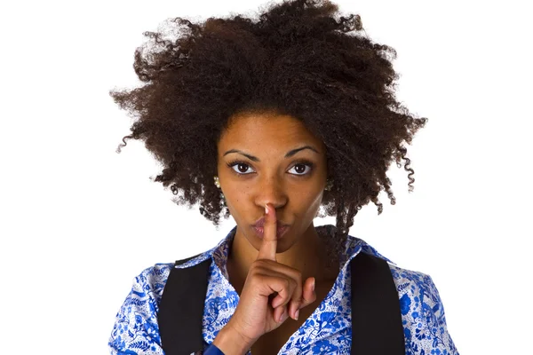 Young afro american saying shhh — Stock Photo, Image