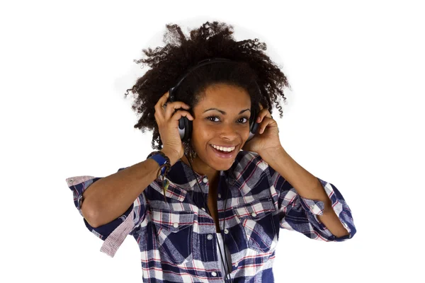 Jonge afro Amerikaanse met koptelefoon — Stockfoto