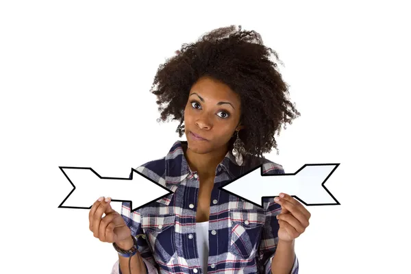 Young african american holding blank arrows — Stock Photo, Image