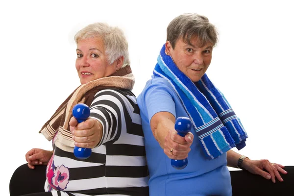 Vrouwelijke senioren met dumbbell — Stockfoto