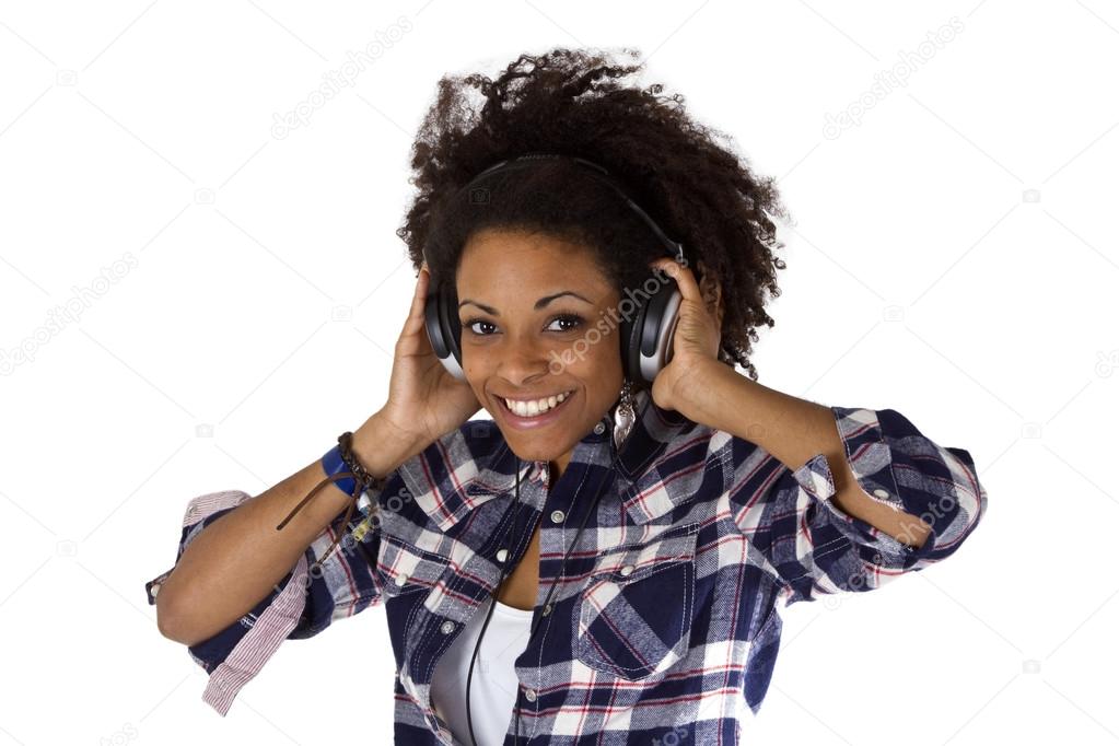Young afro american with headphones
