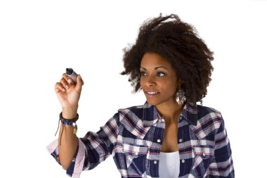 kadın writng ekranda bir şey soyut