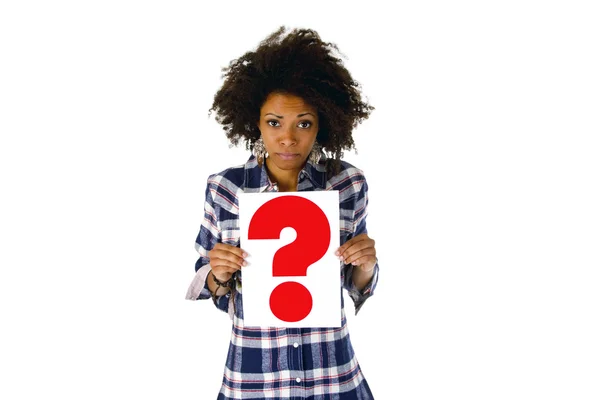 Woman holding question mark — Stock Photo, Image