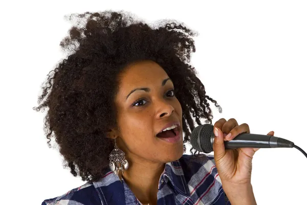 Beautiful african american woman karaoke singer — Stock Photo, Image