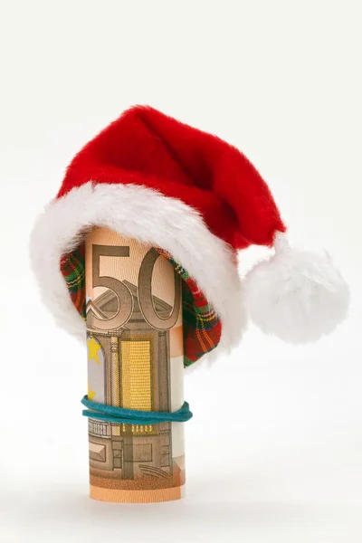 Santa hat with fifty euro banknote — Stock Photo, Image