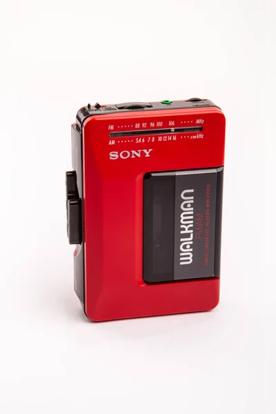 Huettenberg Germany 2021 Beautiful Red Vintage Sony Walkman Bright Background — Stock Photo, Image
