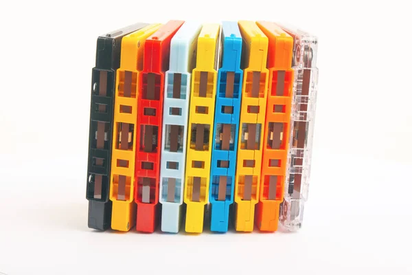 Collection Colorful Audio Tapes White Background — Stock Photo, Image