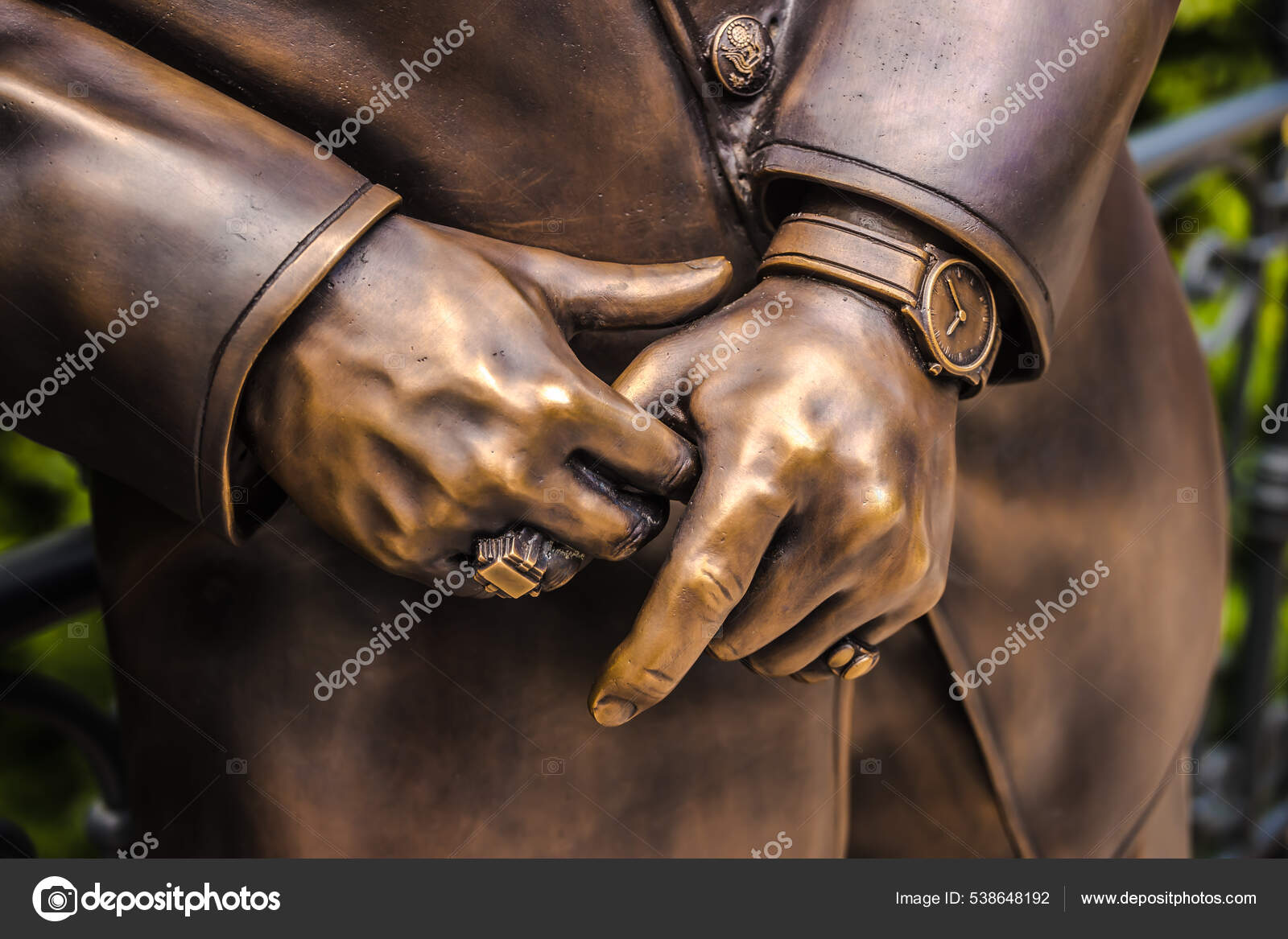 Germany August 2021 Bad Nauheim Hands Elvis Presley Bronze.
