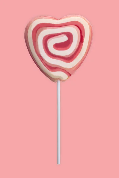 Pink White Swirl Lollipop Isolated Pink Background — стоковое фото