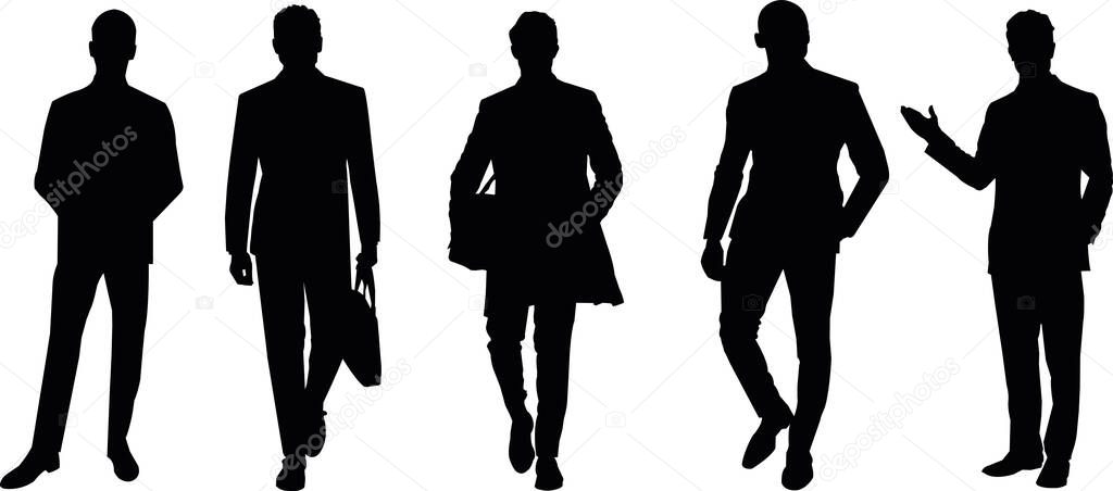 Business male people, set of vector silhouettes.