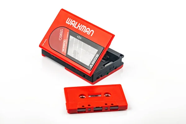 Wetzlar Alemania 2022 Hermoso Rojo Vintage Sony Walkman Sobre Fondo — Foto de Stock