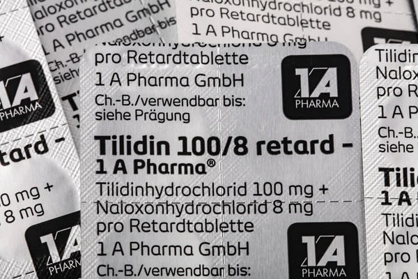 Németország 2022 Tilidin Painkiller Buborékcsomagolás Tilidin Fájdalomcsillapító Gyógyszer Opioidok Csoportjából — Stock Fotó
