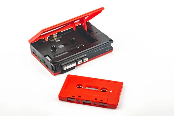 Wetzlar Duitsland 2022 Mooie Rode Vintage Sony Walkman Heldere Achtergrond — Stockfoto
