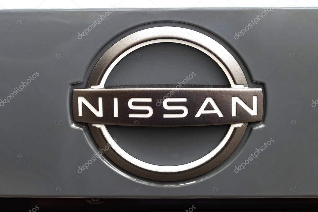WETZLAR, GERMANY 2022-04-23:  Nissan logo on a car. Nissan is a Japanese multinational automobile manufacturer.
