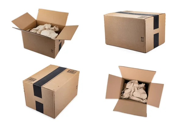 Collage Shipping Parcels Isolated White Background — Stock Photo, Image