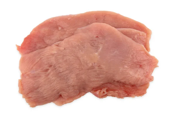 Roh Geflügelschnitzel Fleisch Isoliert Über Weißem Hintergrund — Stockfoto