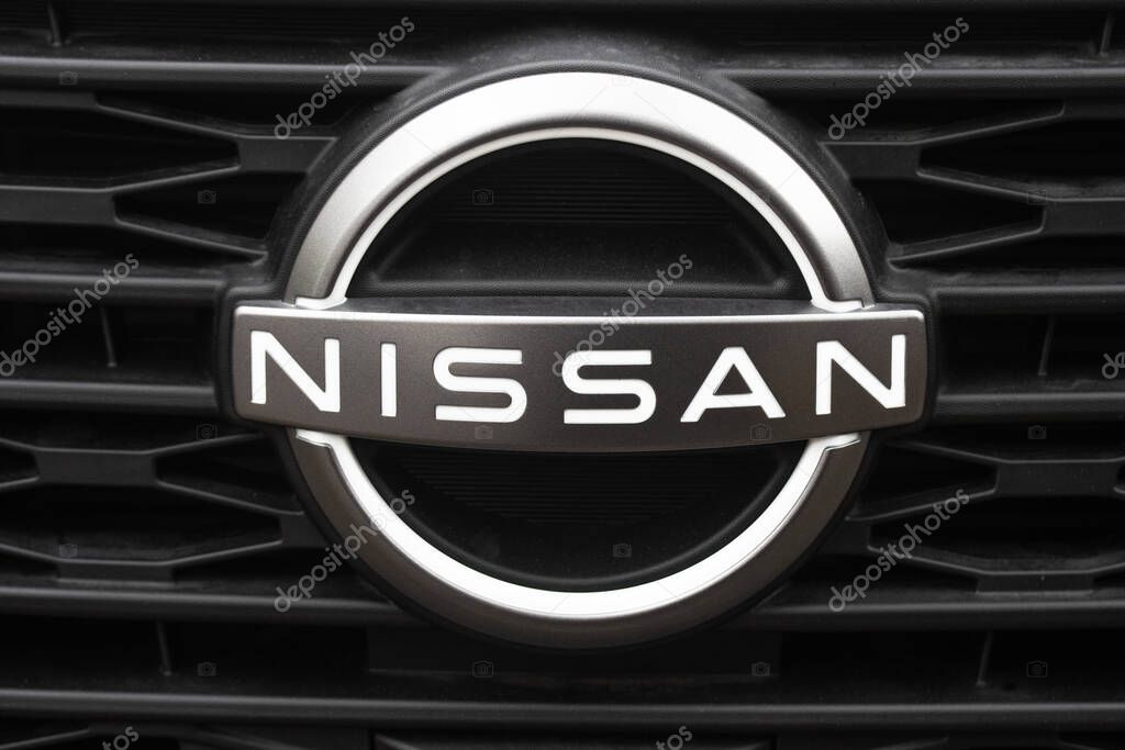 WETZLAR, GERMANY 2022-04-23:  Nissan logo on a car. Nissan is a Japanese multinational automobile manufacturer.