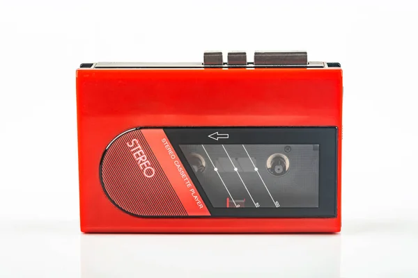 Beautiful Red Vintage Audio Cassette Player White Background — Stock Photo, Image