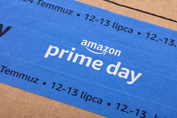 Wetzlar Germany 2022 Amazon Prime Logotype Printed Cardboard Box Security — Fotografia de Stock
