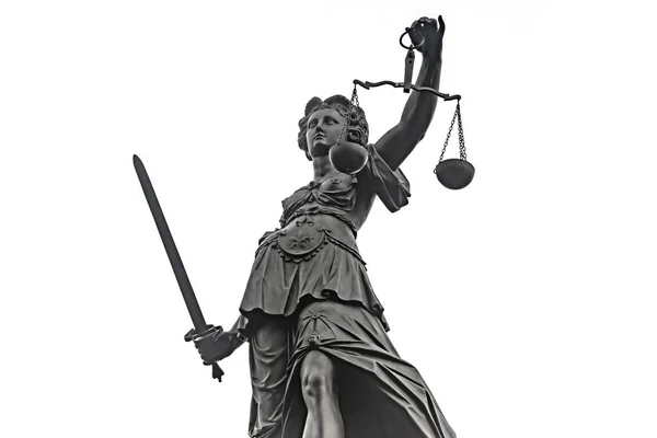 Symbool Van Justizia Figuur Frankfurt Geïsoleerd Witte Achtergrond — Stockfoto