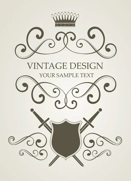 Ilustración vectorial vintage con espada y escudos — Vector de stock