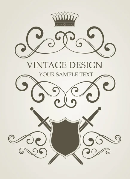 Illustrazione vettoriale vintage con spada e scudi Vettoriali Stock Royalty Free