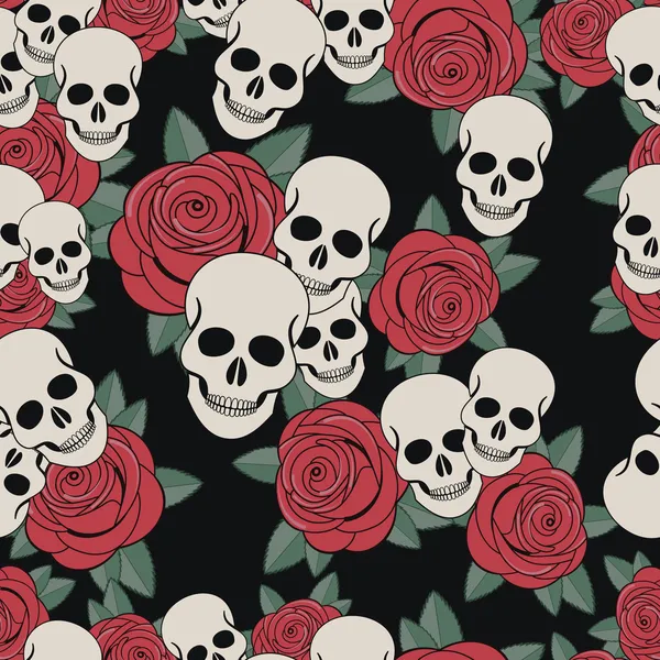 Calaveras y rosas, Tarjeta Colorida del Día de los Muertos — Vector de stock