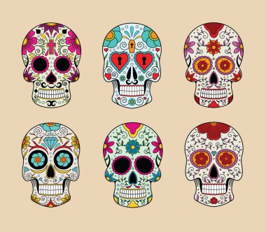 Vektör çizim set kafatasları Meksika geleneğinde