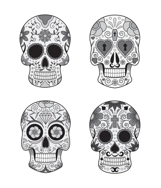 Vektör çizim set kafatasları Meksika geleneğinde