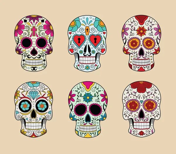 Vektör çizim set kafatasları Meksika geleneğinde