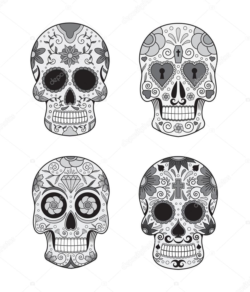 Vector illustration set of skulls in mexican tradition