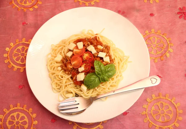 Pasta Con Carne Queso —  Fotos de Stock