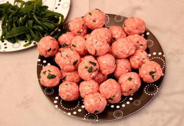 Fresh Raw Meatballs Plate — Stock Photo, Image