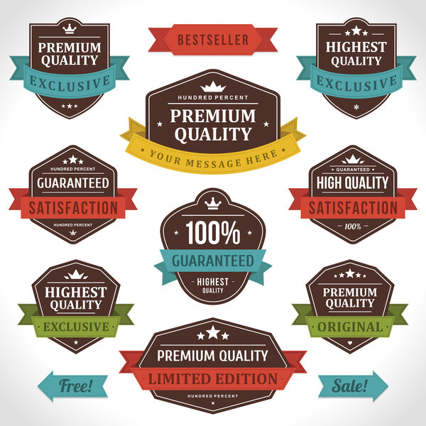 Vintage labels and ribbons set. Vector design elements.